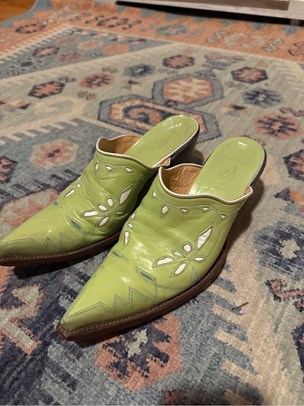 Old gringo Green Leather Mule Slides with Decorative Cutouts